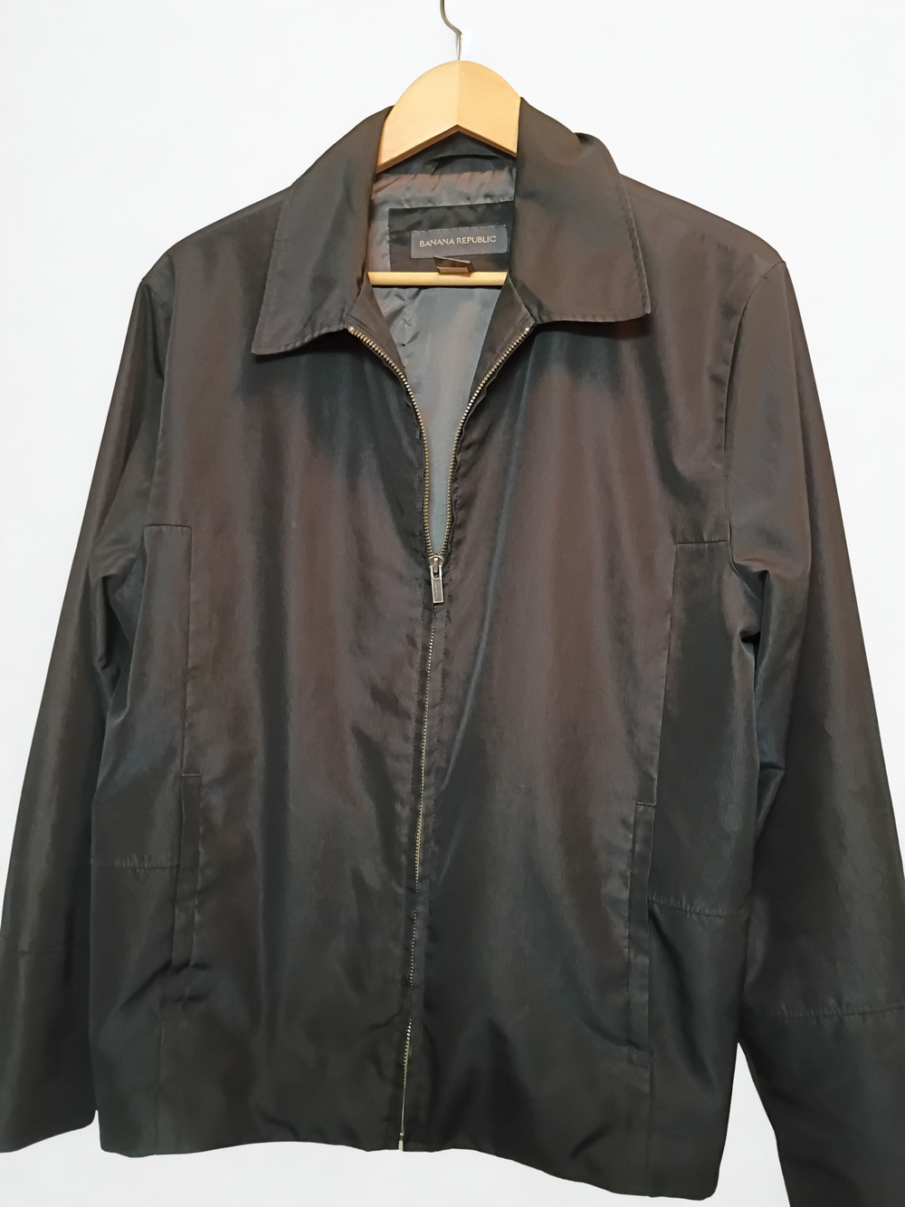 Vintage Banana Republic Men's Medium Black Zip-Up Lightweight Collared Jacket